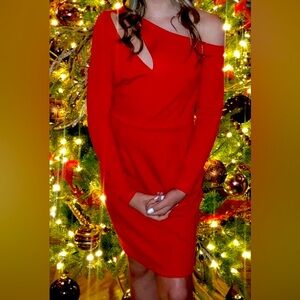 Red One Shoulder Dress - junior sz m